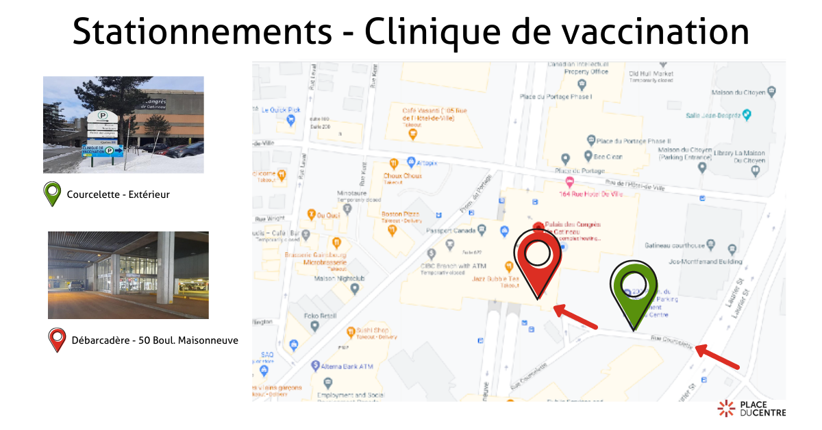Plan des stationnements disponibles pour la clinique de vaccination contre la Covid-19